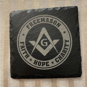 FREEMASON COASTER NEW BLACK SLATE HAND MADE